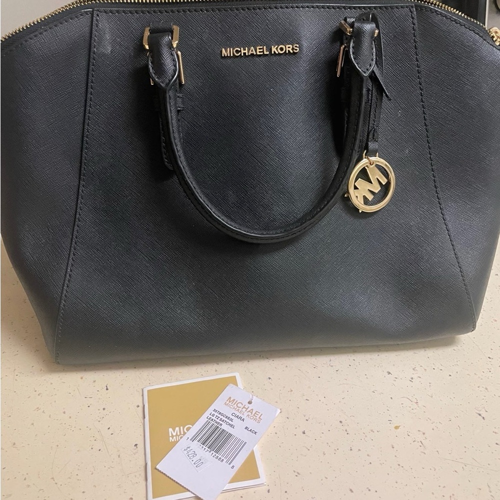 Michael Kors Black Satchel with Gold Accents
